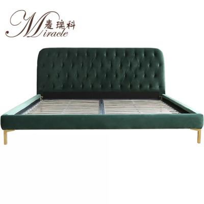 China Modern Army Gray Soft Bed Style Bed in Velvet and Polished Brass Frame for sale