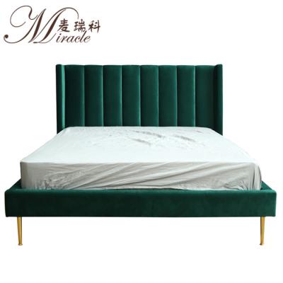 China Soft Modern Bed Bedroom Furniture Customized Color Velvet Bed With Gold Metal Feet for sale