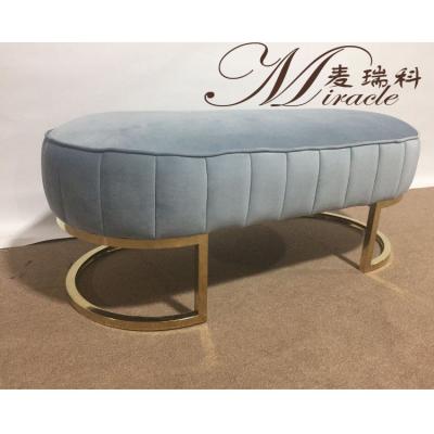 China stool home & Ottoman living room furniture gray color velvet stool with metal leg morden style bed stool for sale