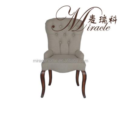 China Solid Wood Dining Room White&Yellow Fabric Upholstered French Button Chair for sale