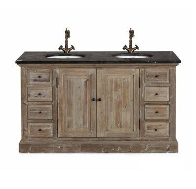 China Antique Antique Bathroom Solid Wood Cabinet With Marble Top for sale