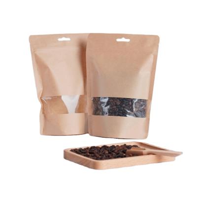 China Barrier DXC In Rack Stock Pouch Kraft Paper Bag With Window For Food Zip Lock for sale