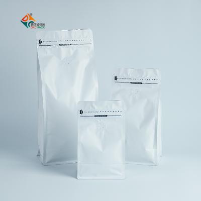 China Barrier DXC Coffee Bag Valve Box 250g Matte White Flat Bottom Bottom Pouch With Zipper Packaging Bag for sale