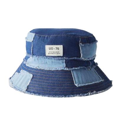 China Fashion Accessory Vintage Distressed Denim Common Bucket Washed Burr Fisherman Sun Hat for sale