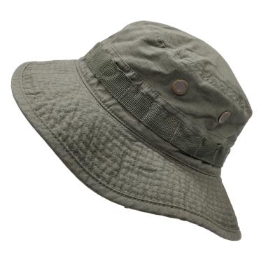 China UV Protect Jungle Camouflage Bucket Fisherman Military Boonie Wide Chin Strap Sun Hat Edge for sale