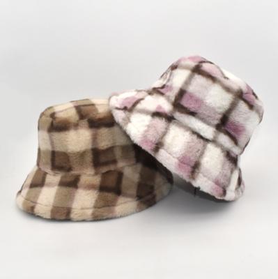 China breathable & Autumn and winter fisherman warm hat lamb cashmere plaid basin hat winter couples plush hat waterproof Korean female male for sale