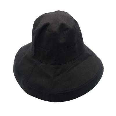 China Custom Wide Foldable Canvas Bucket Hat Men's Custom Cotton Brim Bucket Hat Sun Lady Custom Hats Black Color for sale