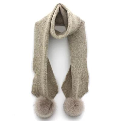 China Long lady fashion 100%acrylic cashmere winter knitted long rib scarf with big real fur pompom for sale