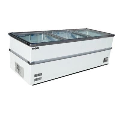 China European Single-temperature Island Cabinet Freezer Supermarket Island Freezer Glass Top Deep Freezer for sale