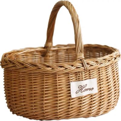 China Mid Century Modern Natural Wicker Woven Basket Handbag Outdoor Rising Shopping Basket With Lid Handle Factory Direct Sales for sale