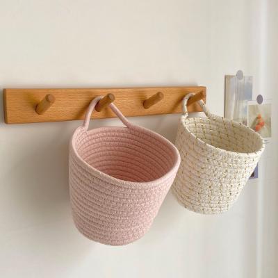 China Wholesale Cheap Viable Cotton Rope Oval Shape Woven Basket With Wooden TIME Storage Storage Packing Leather Pcs Clothing Color Factory Eco Design for sale