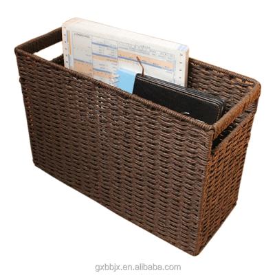 China Factory Direct Sale Rectangle Metal Frame Paper Rope Materials Storage Viable Basket With Insert Handles for sale