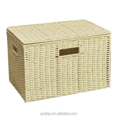 China 2017 Viable New Design Factory Price Set Of Three Handmade Paper Material Rope Rectangle Storage Baskets With Insert Handles for sale