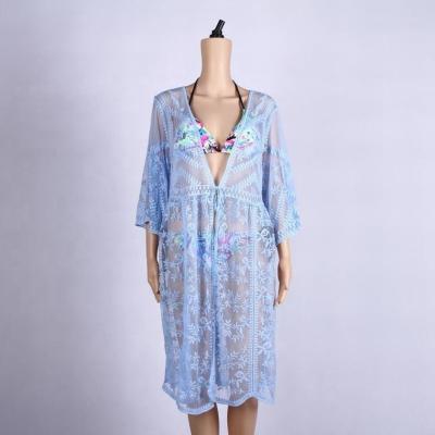 China New Design Anti-UV Blue Soft Boho Beach Cover Up Long Kaftan Dress For Women for sale