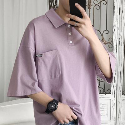 China Summer men's retro solid color trend QUICK-DRY polo shirt youth Korean loose short sleeve T-shirt trend for sale