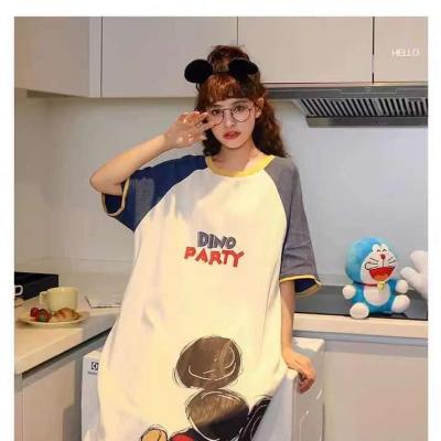 China One-piece nightgown home sweet summer new cartoon QUICK-DRY short-sleeved nightgown pajamas pure cotton loose and cute service for sale