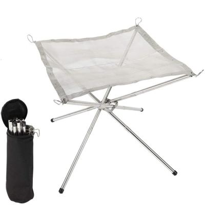 China Amazon Wholesale Stainless Steel Folding Burning Stand Portable Camping Fire Pit With Net Mesh for sale