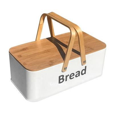 China Freshness Preservation Kitchen White Bread Box Pastry Storage Container with Bamboo Bread Box Cutting Board Stainless Steel for sale