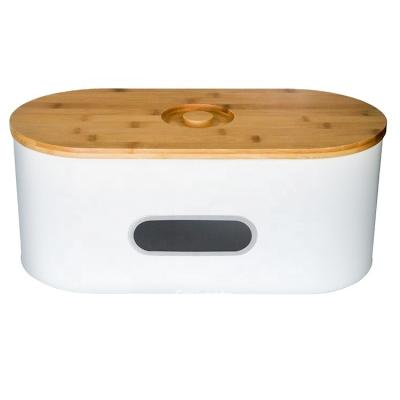 China Metal Large Capacity Kitchen Pastry Storage Container 2 in 1 Modern High White Bread Box Bamboo Cutting Board Cover for sale