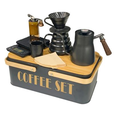 China Portable Stocked Drip Coffee Filter Coffee Carafe, Paperless Pour Over Coffee Spout, Bamboo Tray Wood Handle Pour Over Coffee Maker for sale