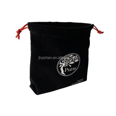 China Recyclable Custom Logo Black Flannel SinkCare Bottle Bags Drawstring Velvet Makeup Pouches for sale