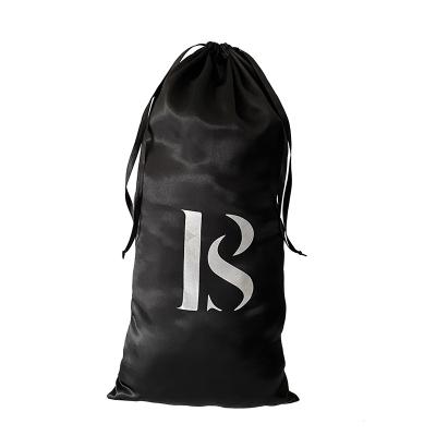 China Custom Gift Logo Large Size Black Silk Drawstring Leaf Storage Bags Satin Boots Dust Pockets for sale