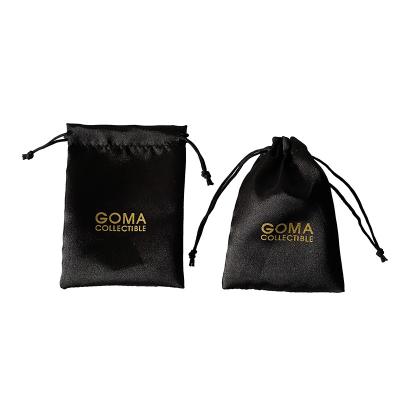 China Custom Gift Logo 10x13cm Black Silk Cord Beads Pouches Satin Bags For Necklace for sale