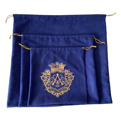 China Gold Logo Velvet Dance Shoes Pouch Recyclable Custom Hot Stamping Suede Drawstring Bags For Slipper for sale