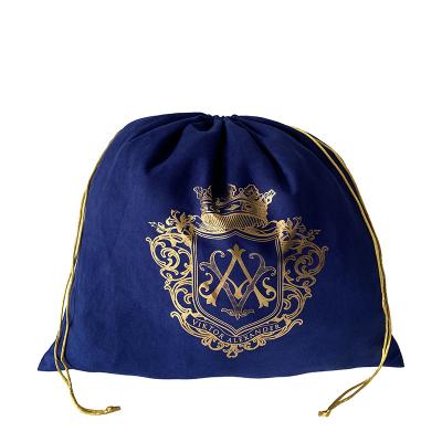 China Royal Blue Velvet Gift Logo Pouch Recyclable Custom Suede Drawstring Dust Bags For Handbag for sale