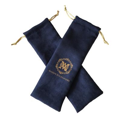 China Gold Logo Velvet Eye Pencil Bags Recyclable Custom Hot Stamping Suede Pouch For Eyeliner for sale