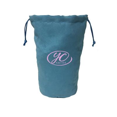 China Custom Logo Blue Velvet Water Bottle Pouch Recyclable Suede Drawstring Gift Bags For Drinking Bottles for sale