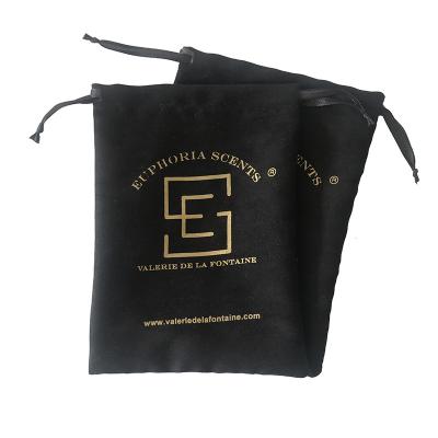 China Recyclable Suede Custom Drawstring Logo Black Velvet Phone Case Pouch Mobile Holder Bags for sale