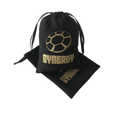 China Custom Black Jewelry Logo 15x20cm Velvet Clippers Pouch Suede Drawstring Trinket Bags for sale