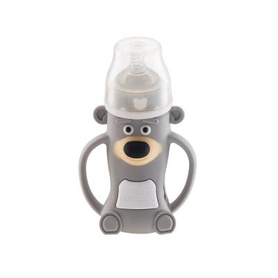 China Wundrbus New Design BPA Free High Borosilicate Glass Baby Hand Bottle With Silicone Nipple BPA Free Cute Cartoon Feedling Bottle for sale