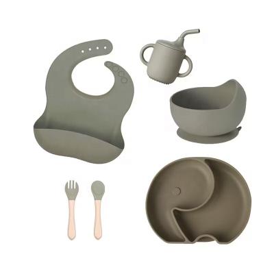 China 100% Eco-friendly Baby Silicone Elephant Plates And Spoon Set Baby Feeding Training Dinnerware Set Baby Bowl for sale