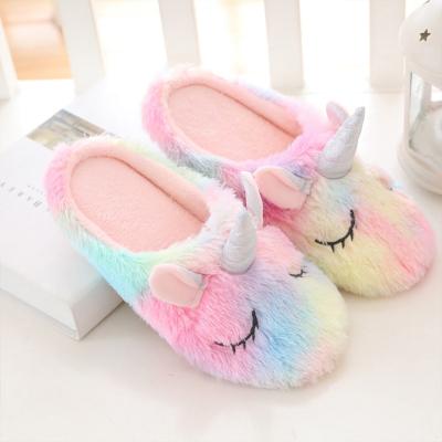 China Zapatilla plush hot sale animal slipper stuffed colorful unicorn shoes with zapatilla for sale