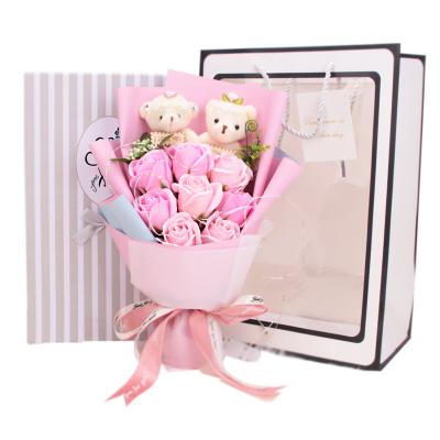 China Cartoon Plush Toy Teddy Bear Flower Bouquet Teddy Bear Flowers Soap Bouquet Gift Boxes For Valentine's Day for sale