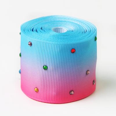 China Custom 75mm Grosgrain Ribbon Eco-Friendly Rainbow Diamond Ribbon 3 Inch for sale