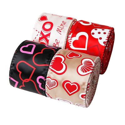 China Sustainable Valentine Ribbon Cable Ribbon 57mm Wide For Garlands Patterned Hearts Cable Edge Ribbon for sale