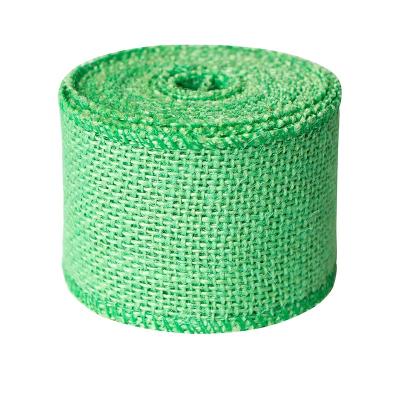 China Metallic Green Faux Burlap Ribbon Roll Solid Burlap Cable Ribbon for sale