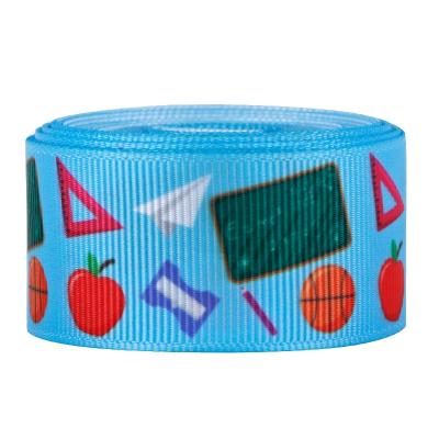 China Printed Side Student Teachers Appreciation Gifts Wrapping Ribbon 25mm Size Grosgrain Ribbon Blue One Color for sale