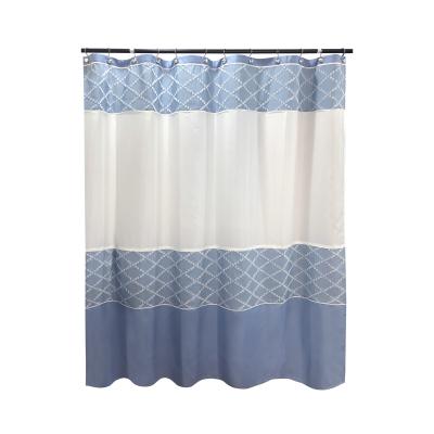 China Sustainable Hot Fashion Polyester Patched Staple Fabric Shower Curtain With 85gsm Microfiber Bath Room Curtains for sale