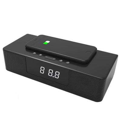 China Wireless Charger for 2022 New Super Bass Mobile Phone Charger 10W BT Speaker Soundbar Wireless Music Box with Alarm Clock and LED Display for sale