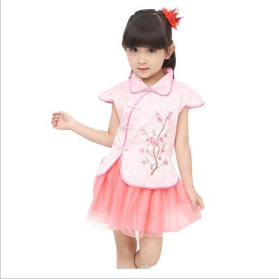 China Traditional Chinese Qipao Girls Princess Dress Plum Blossom Cheongsam Dress Kids Short Sleeve for sale