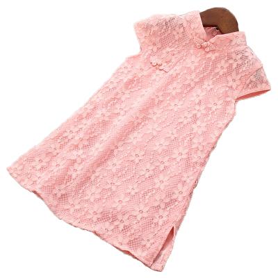 China Short Sleeve Kids Dress Silk Suit Summer Clothes Comfortable Girls Lace Up Dress Cheongsam Dress Fashionable Kids for sale