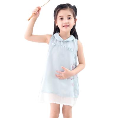 China Summer washable chinese chiffon dress short sleeve hanfu children girls dress ethnic style cheongsam printed princess dress for sale