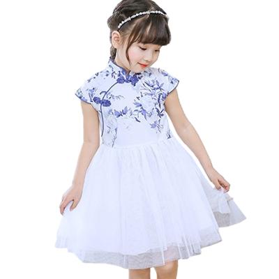 China Washable Girl Dress Summer Short Sleeve Girls Lace Up Dress Chinese Style Princess Dress Girls for sale