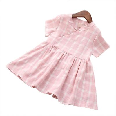 China Children's short sleeve cheongsam dress Chinese style cheongsam dress girl's clothes children's girl princess washable plaid summer dress girls for sale