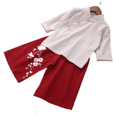 China Long sleeve children dress set cotton and costume linen two piece set chinese traditional hanfu clothing for kids for sale