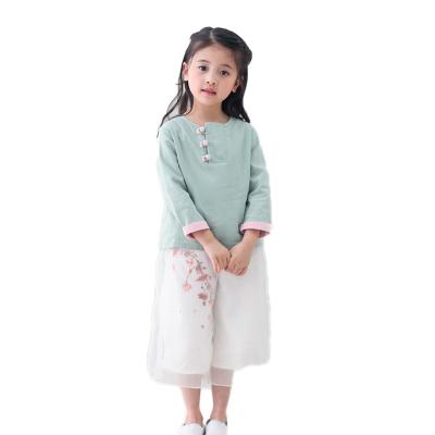 China Ethnic long sleeve style girls cotton and canvas hanfu children silk costume chinese traditional clothing for kids for sale